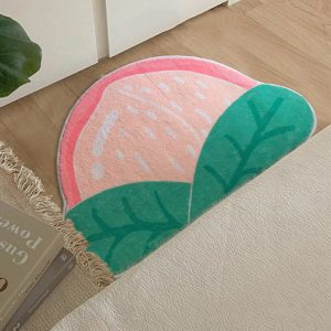 Machine washable foldable fruit peach shape washed fiber print bath mat