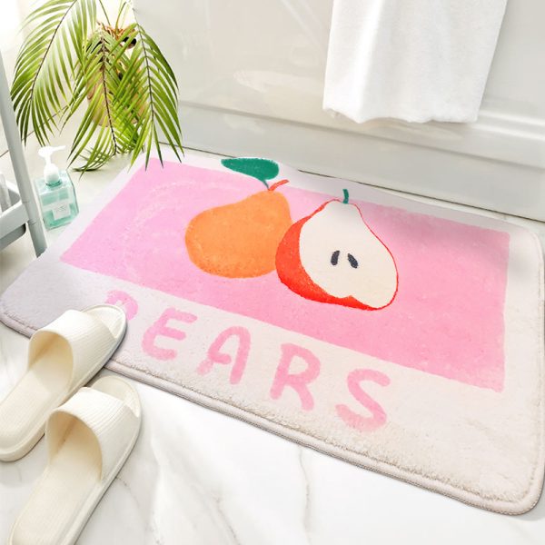 Machine washable foldable fruit peach shape washed fiber print bath mat