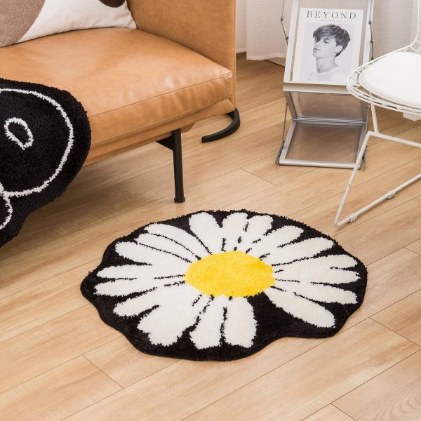 Flocked cartoon smiley round bath mat absorbent water non-slip