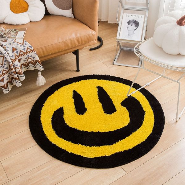 Flocked cartoon smiley round bath mat absorbent water non-slip