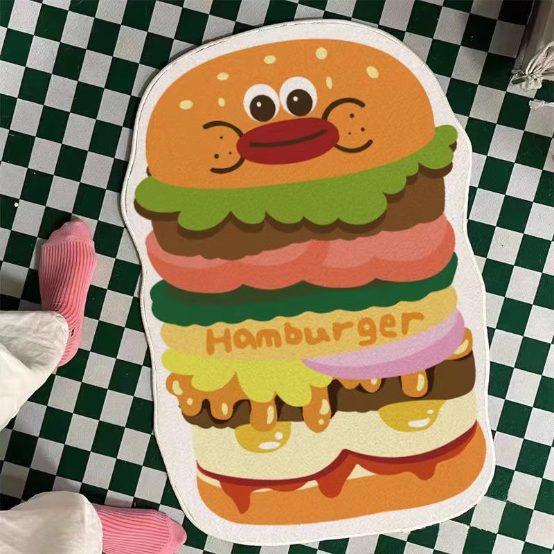 American style burger shape vintage cartoon decoration absorbent funny bath mat