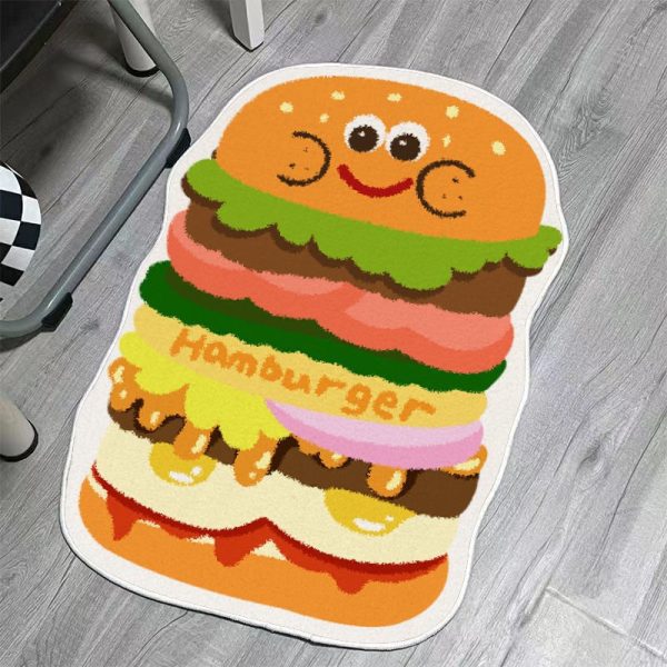 American style burger shape vintage cartoon decoration absorbent funny bath mat