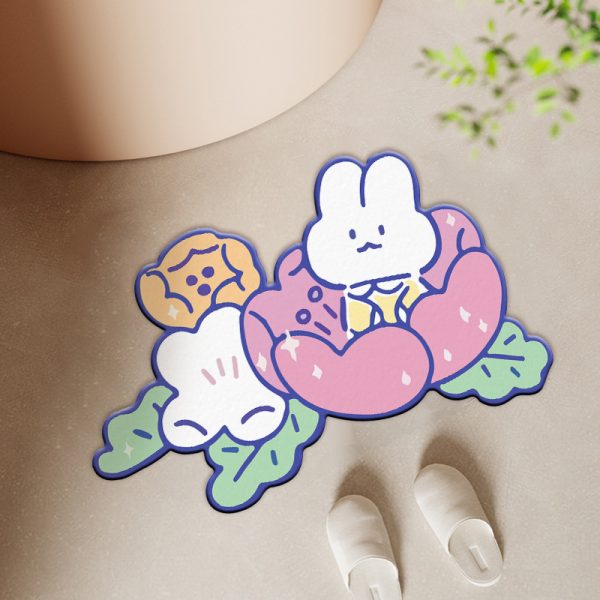 Cute childlike cartoon bunny bear floor mat