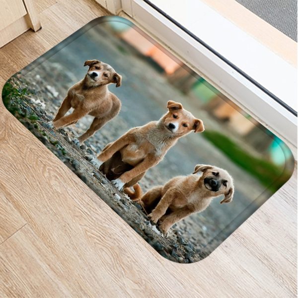 Cute puppy flannel soft non slip bath mat