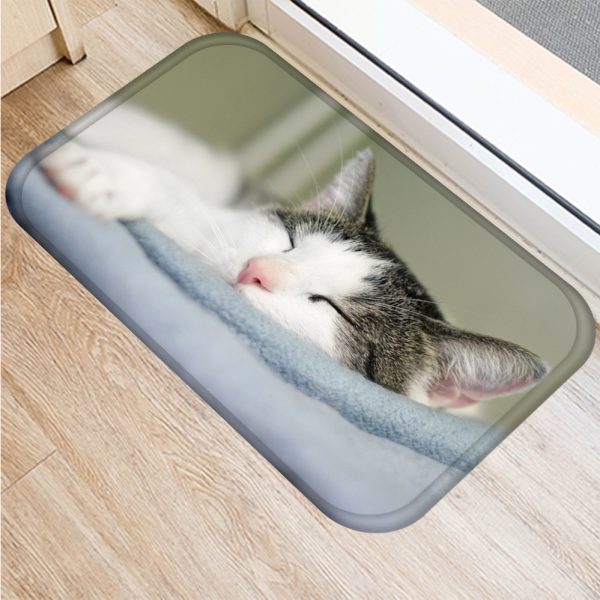 Cute kitten flannel soft non slip bath mat