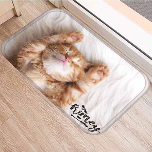 Cute kitten flannel soft non slip bath mat