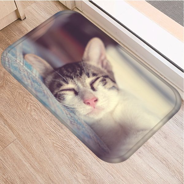 Cute kitten flannel soft non slip bath mat