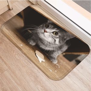 Cute kitten flannel soft non slip bath mat
