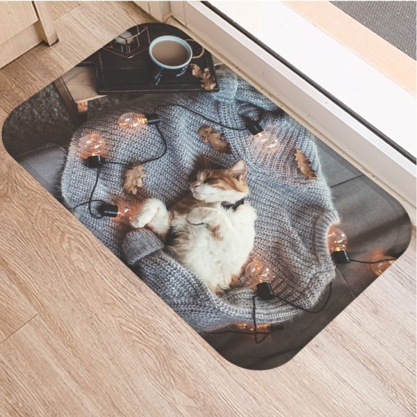 Cute kitten flannel soft non slip bath mat