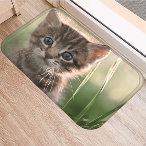 Cute kitten flannel soft non slip bath mat