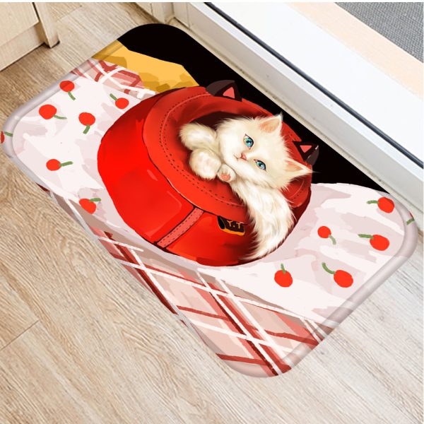 Cute kitten flannel soft non slip bath mat