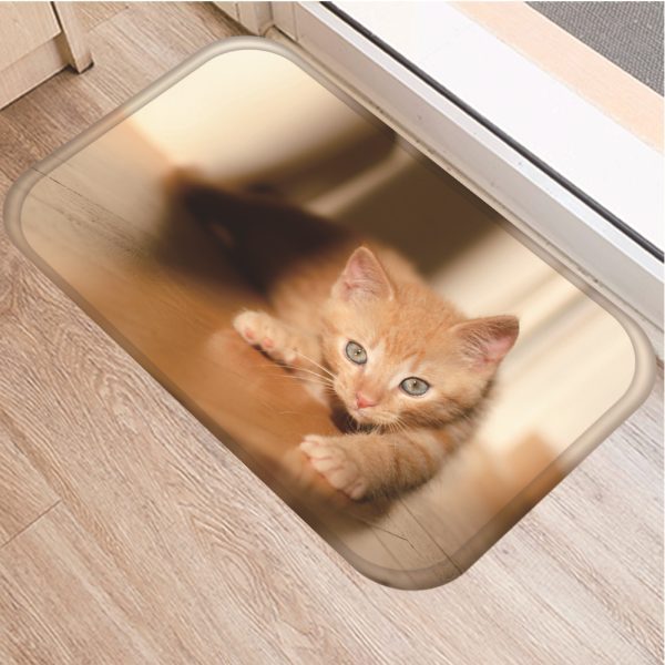 Cute kitten flannel soft non slip bath mat