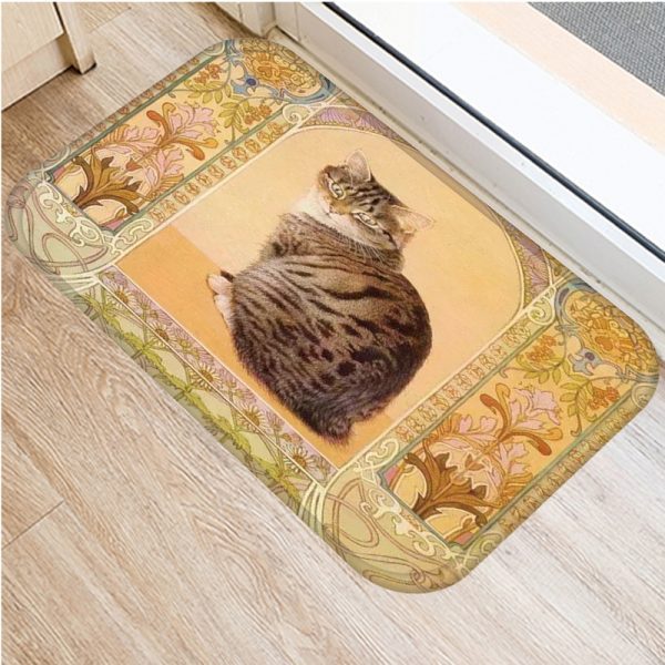 Cute kitten flannel soft non slip bath mat