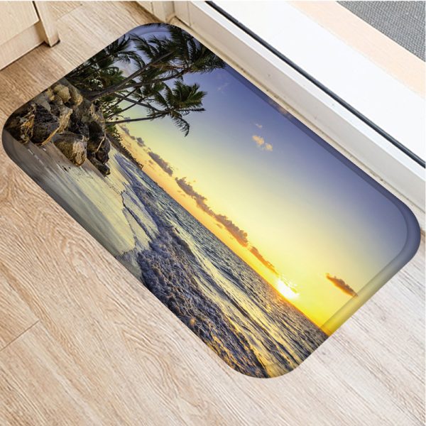 Beach sea decorated flannel bath mat