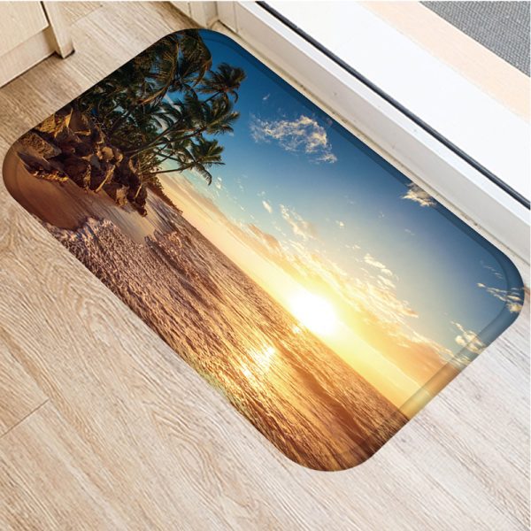 Beach sea decorated flannel bath mat