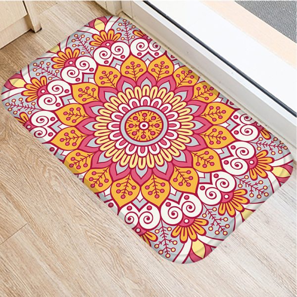 Round mandala pattern flannel bath mat