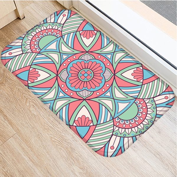 Round mandala pattern flannel bath mat