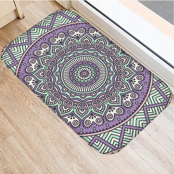 Round mandala pattern flannel bath mat