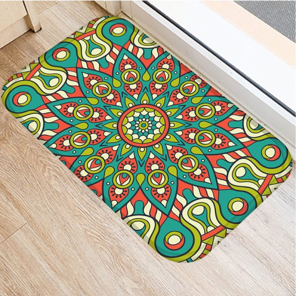 Round mandala pattern flannel bath mat