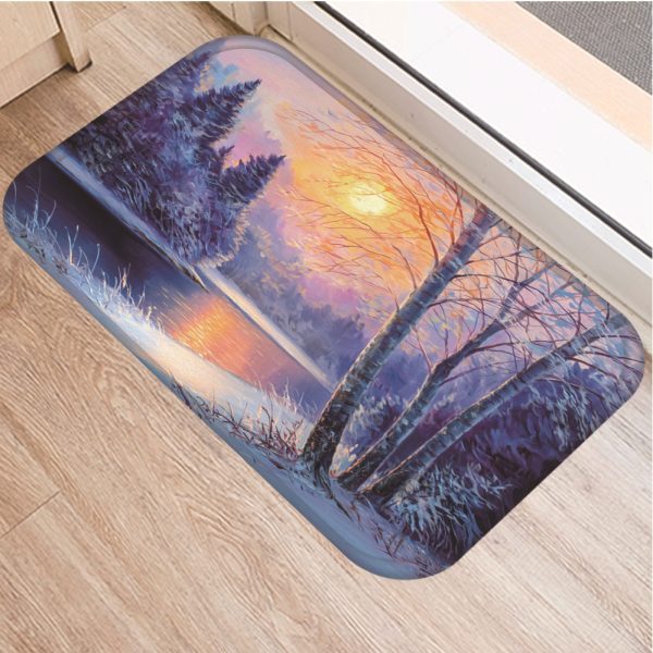 Romantic nature scenery oil painting tree pattern floor mat