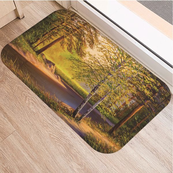 Romantic nature scenery oil painting tree pattern floor mat