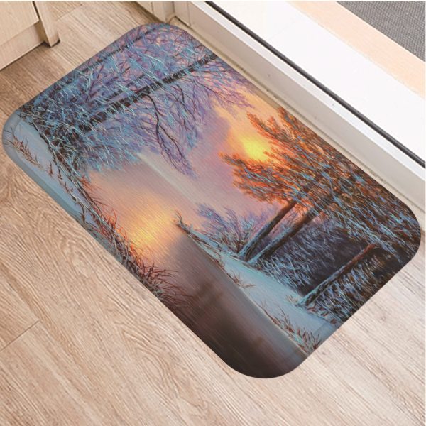 Romantic nature scenery oil painting tree pattern floor mat