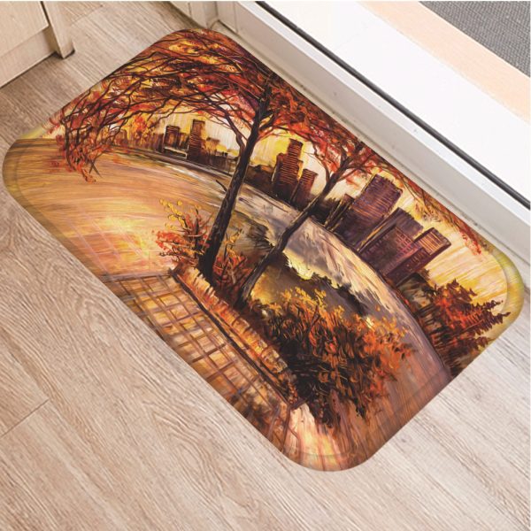 Romantic nature scenery oil painting tree pattern floor mat