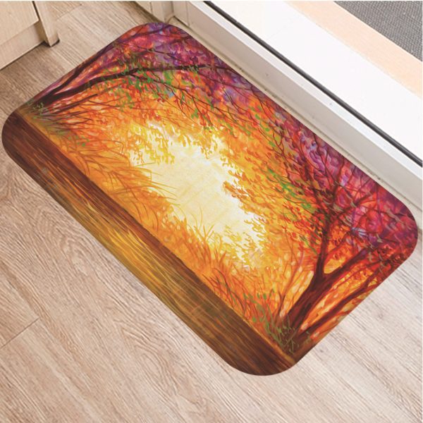 Romantic nature scenery oil painting tree pattern floor mat