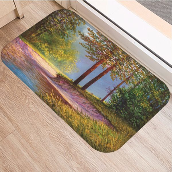 Romantic nature scenery oil painting tree pattern floor mat