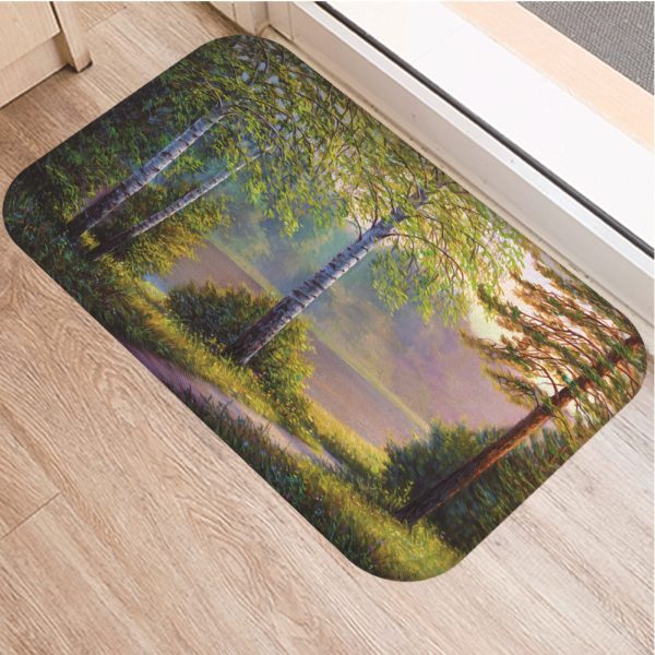 Romantic nature scenery oil painting tree pattern floor mat