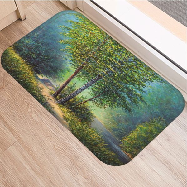 Romantic nature scenery oil painting tree pattern floor mat