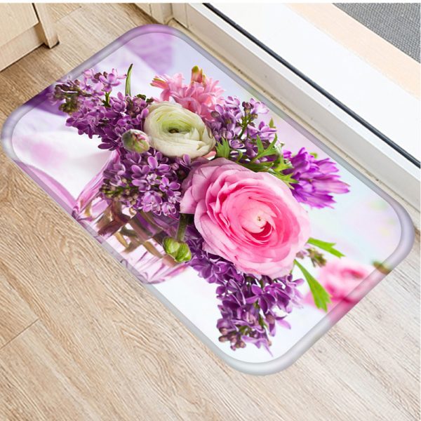 Floral pattern flannel non-slip floor mat