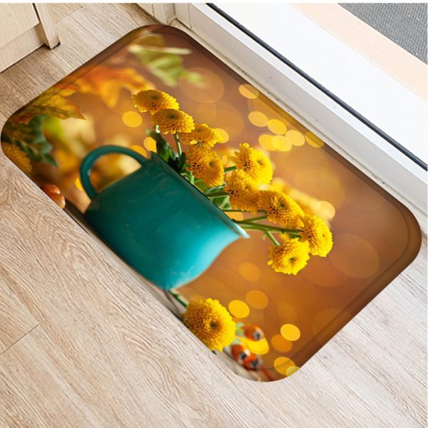 Floral pattern flannel non-slip floor mat