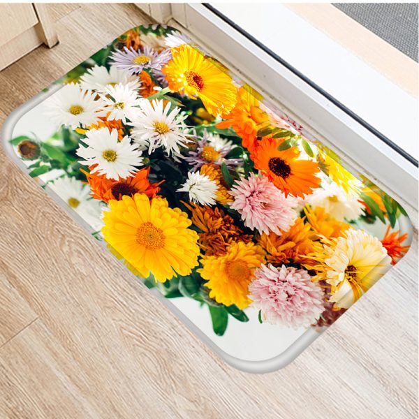 Floral pattern flannel non-slip floor mat