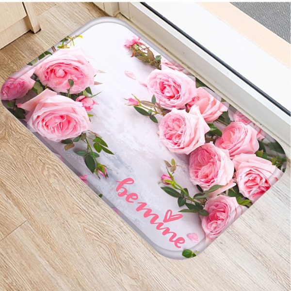 Floral pattern flannel non-slip floor mat