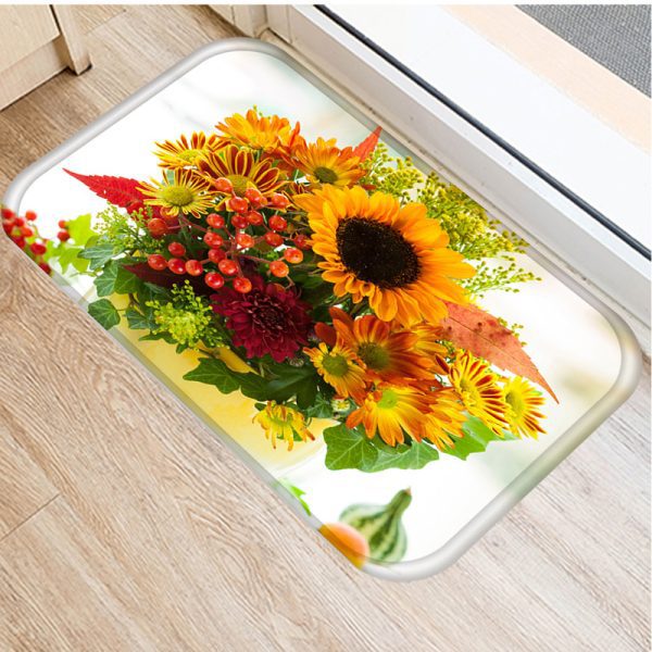 Floral pattern flannel non-slip floor mat