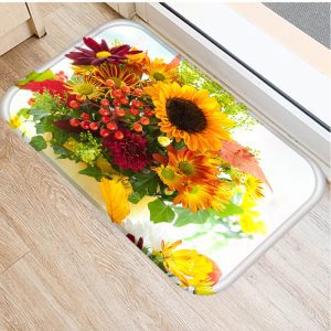Floral pattern flannel non-slip floor mat