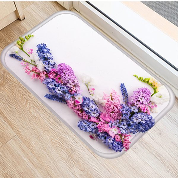 Floral pattern flannel non-slip floor mat