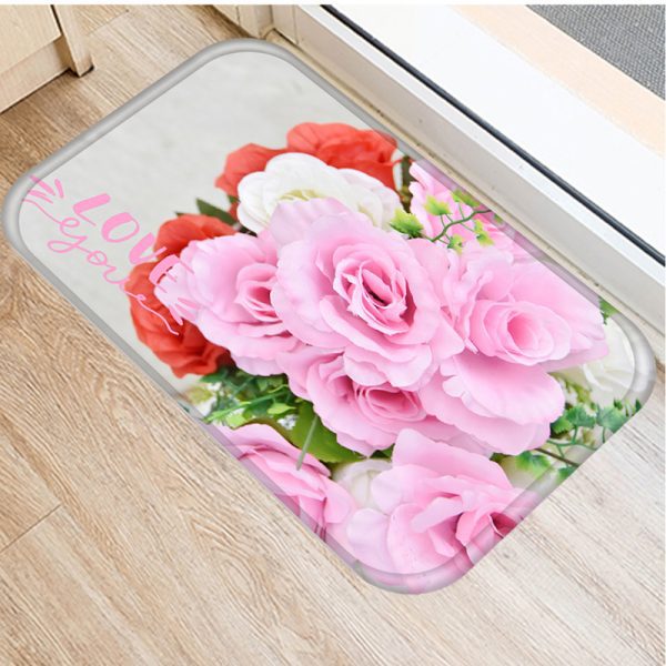 Floral pattern flannel non-slip floor mat