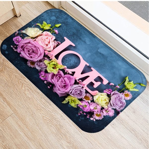 Floral pattern flannel non-slip floor mat