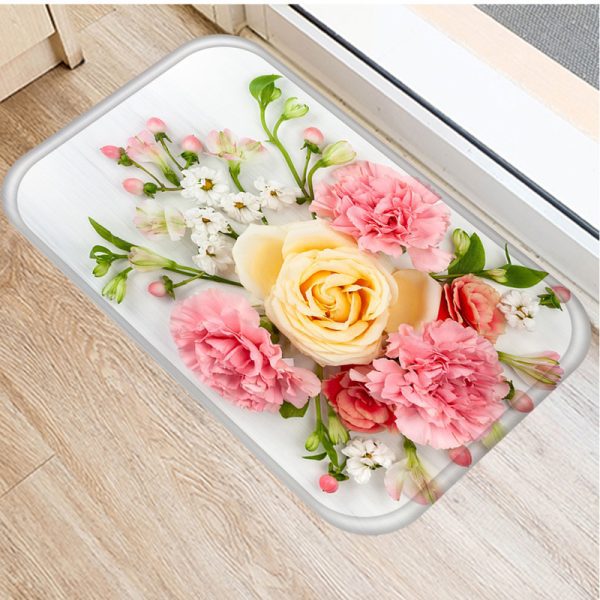 Floral pattern flannel non-slip floor mat