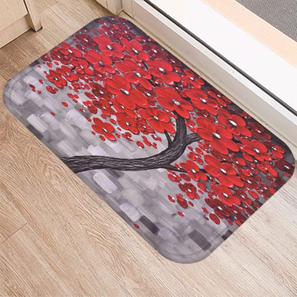 3D three-dimensional oil painting tree pattern flannel non-slip floor mat