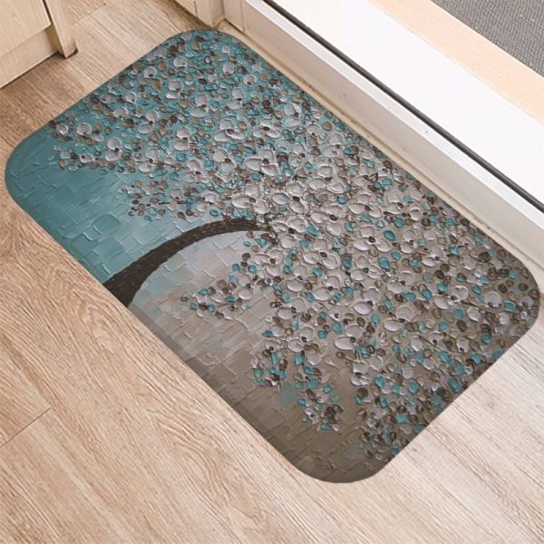 3D three-dimensional oil painting tree pattern flannel non-slip floor mat