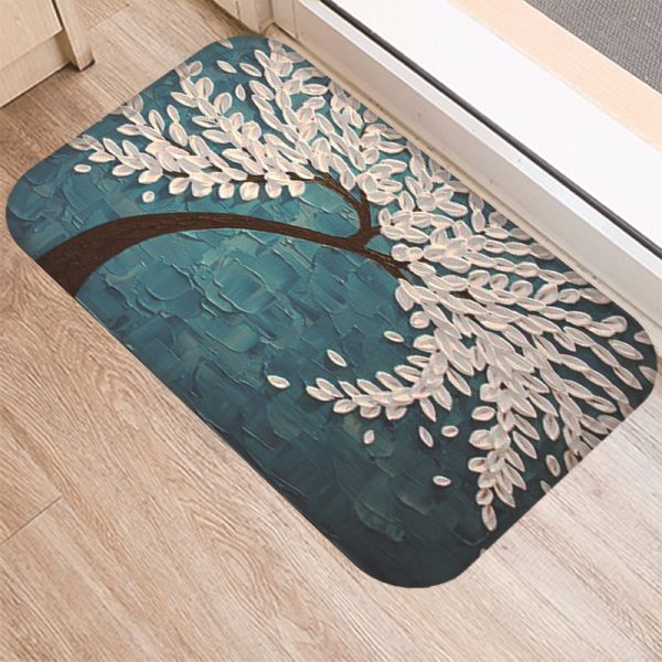 3D three-dimensional oil painting tree pattern flannel non-slip floor mat