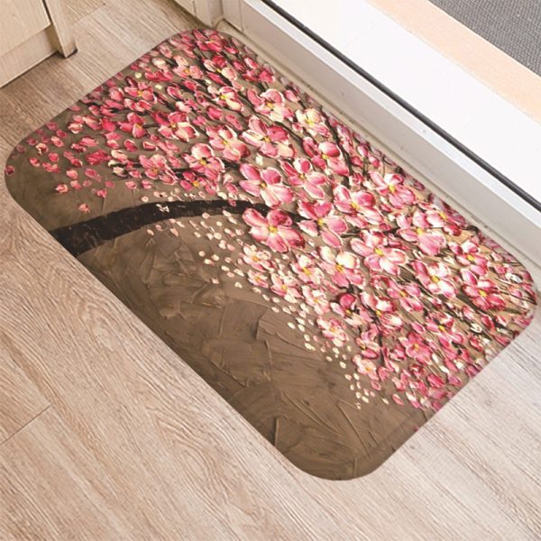 3D three-dimensional oil painting tree pattern flannel non-slip floor mat