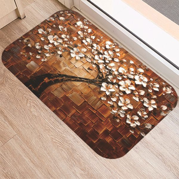 3D three-dimensional oil painting tree pattern flannel non-slip floor mat