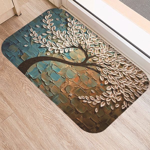 3D three-dimensional oil painting tree pattern flannel non-slip floor mat