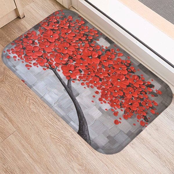 3D three-dimensional oil painting tree pattern flannel non-slip floor mat