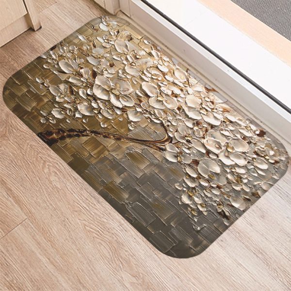 3D three-dimensional oil painting tree pattern flannel non-slip floor mat