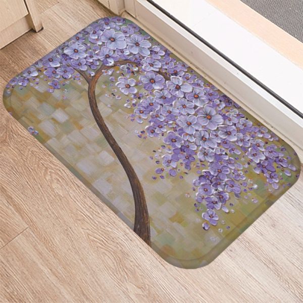 3D three-dimensional oil painting tree pattern flannel non-slip floor mat